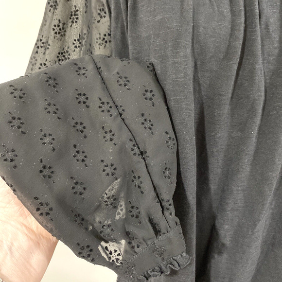 Fat Face Sheer Black Long Sleeve Peasant Blouse Casual Top Size 10 Eyelet Lace - Picture 3 of 11